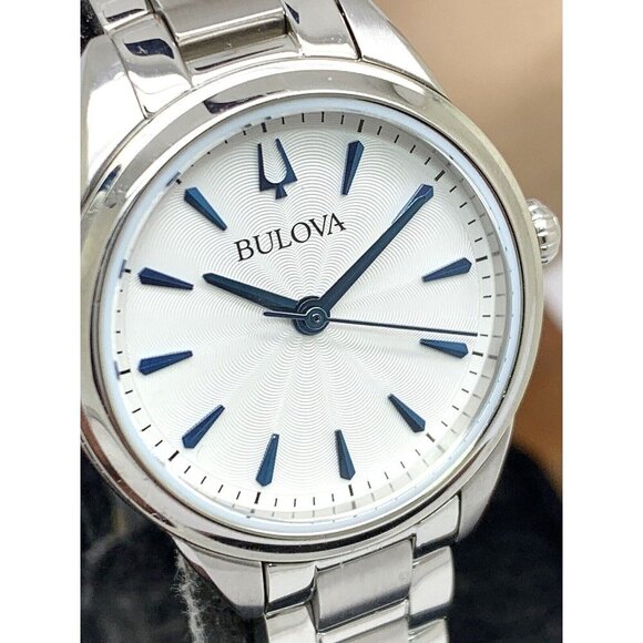 Bulova Women's Watch 96L285 Quartz White Blue Dial Silver Stainless Stee… - Picture 1 of 13